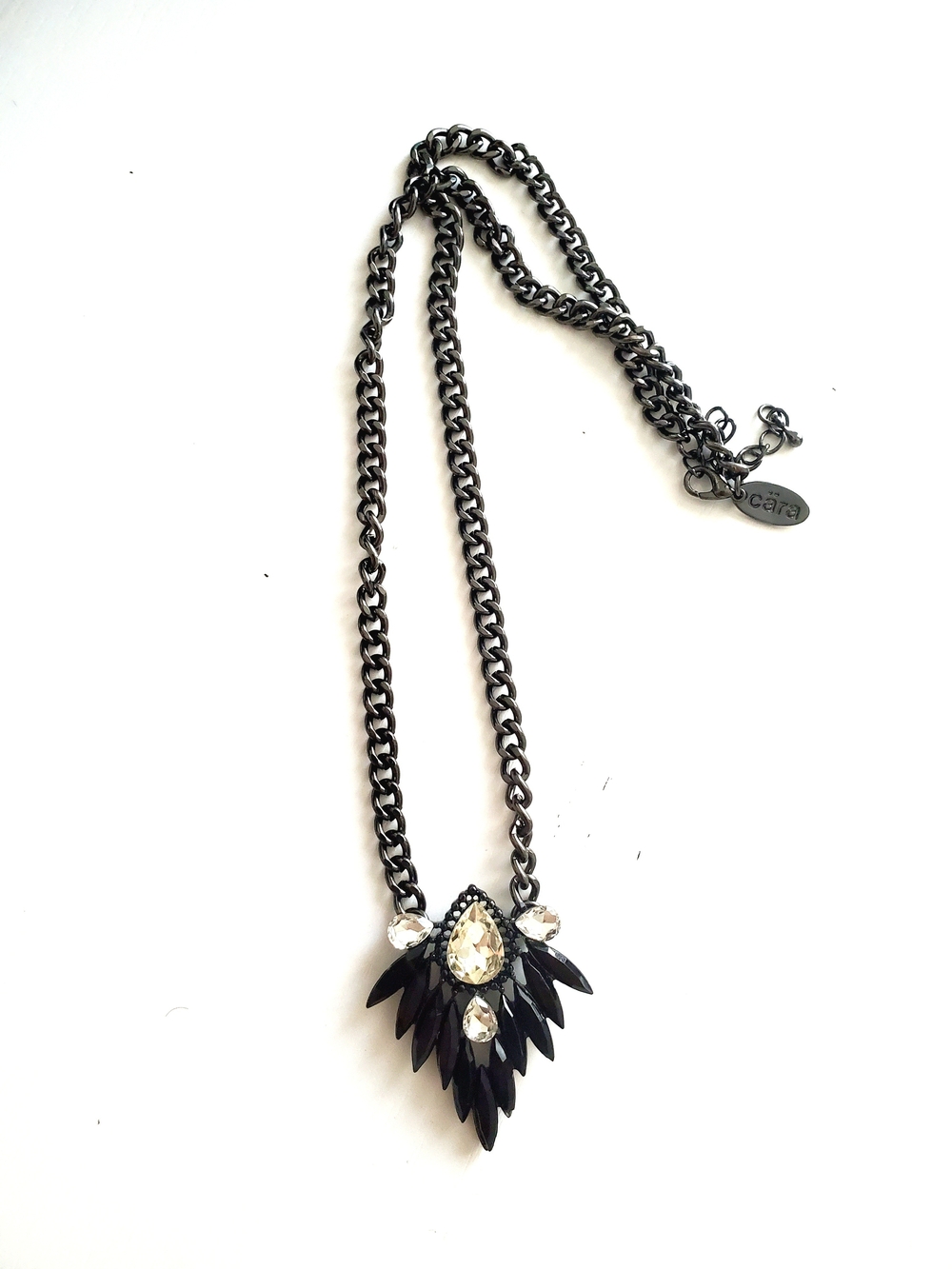 Black Crystal Fan Pendant Necklace - Cara